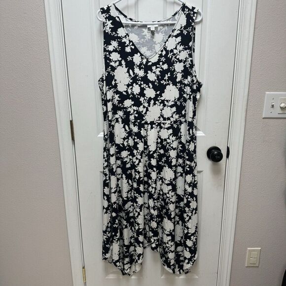 J. Jill Dresses & Skirts - J. Jill Floral Print Tank Dress Womens V Neck XL White Black Sleeveless